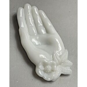 Vintage Milk Glass Hand Dish Trinket Holder Flower Leaf Jewelry Decor 5 Inch